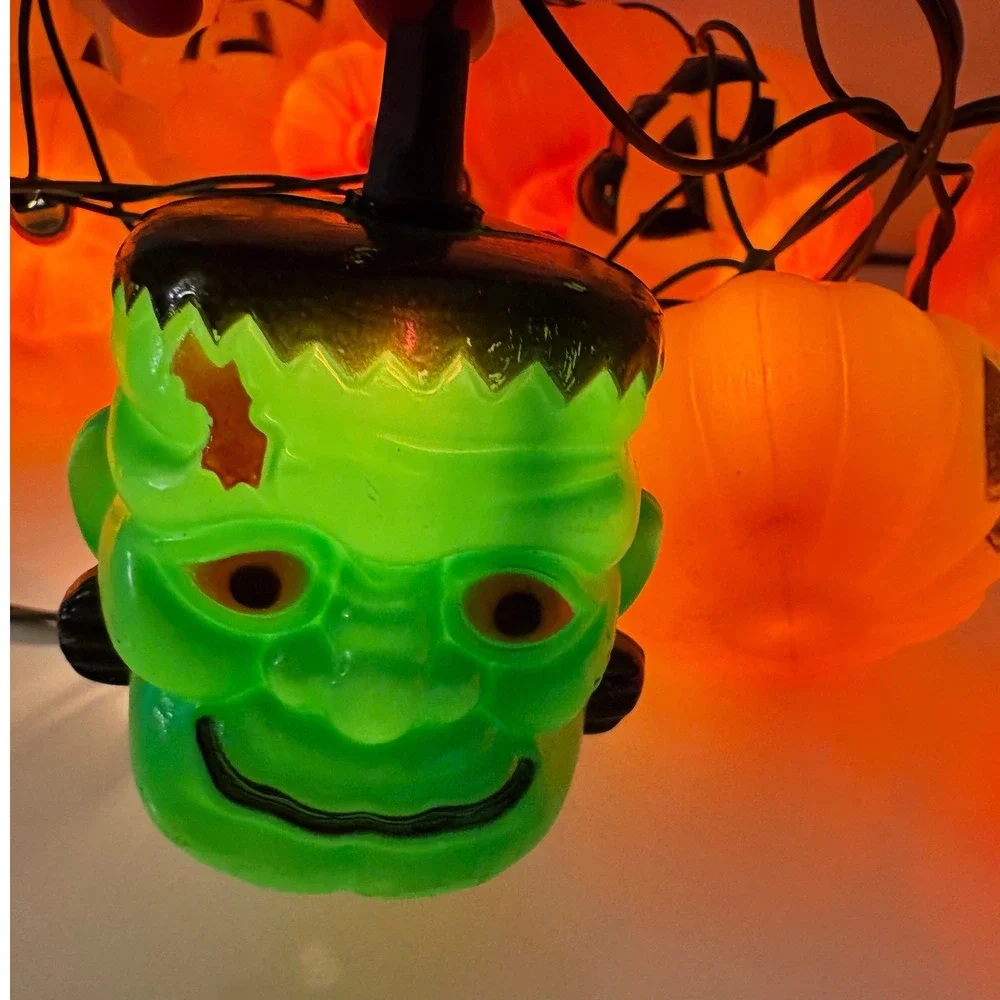 42+ Halloween‎ String Lights Jack O Lantern & Frankenstein Decoration Blow Mold